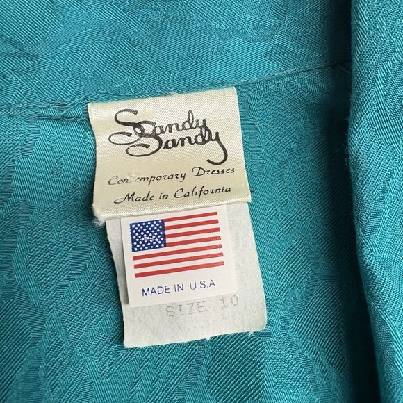 Sandy Sandy 80s Teal Jumpsuit Button Closure Belted Shoulder Pads Size 10 - Picture 3 of 15